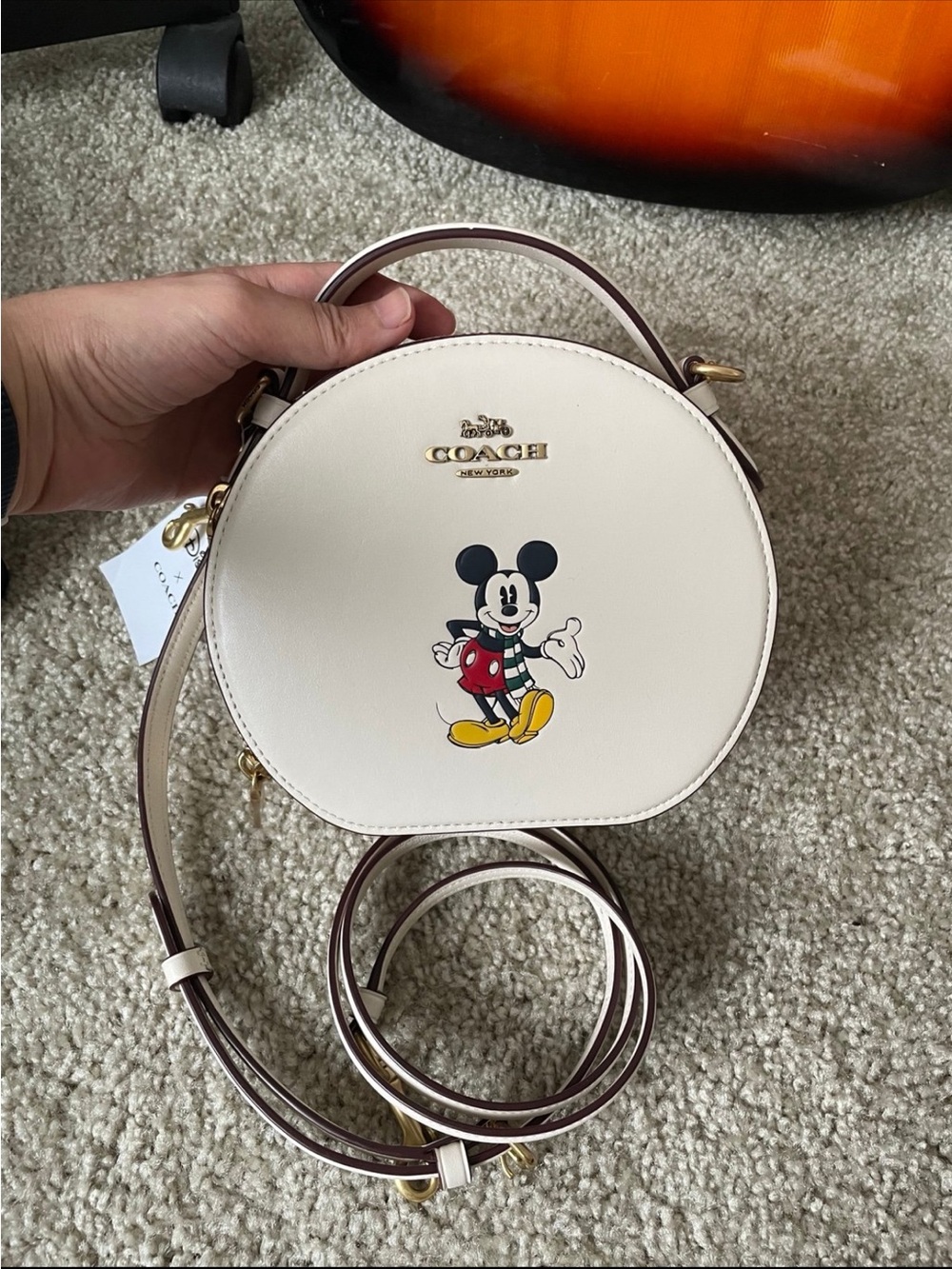Coach Cream Leather Round Crossbody with Mickey Graphic